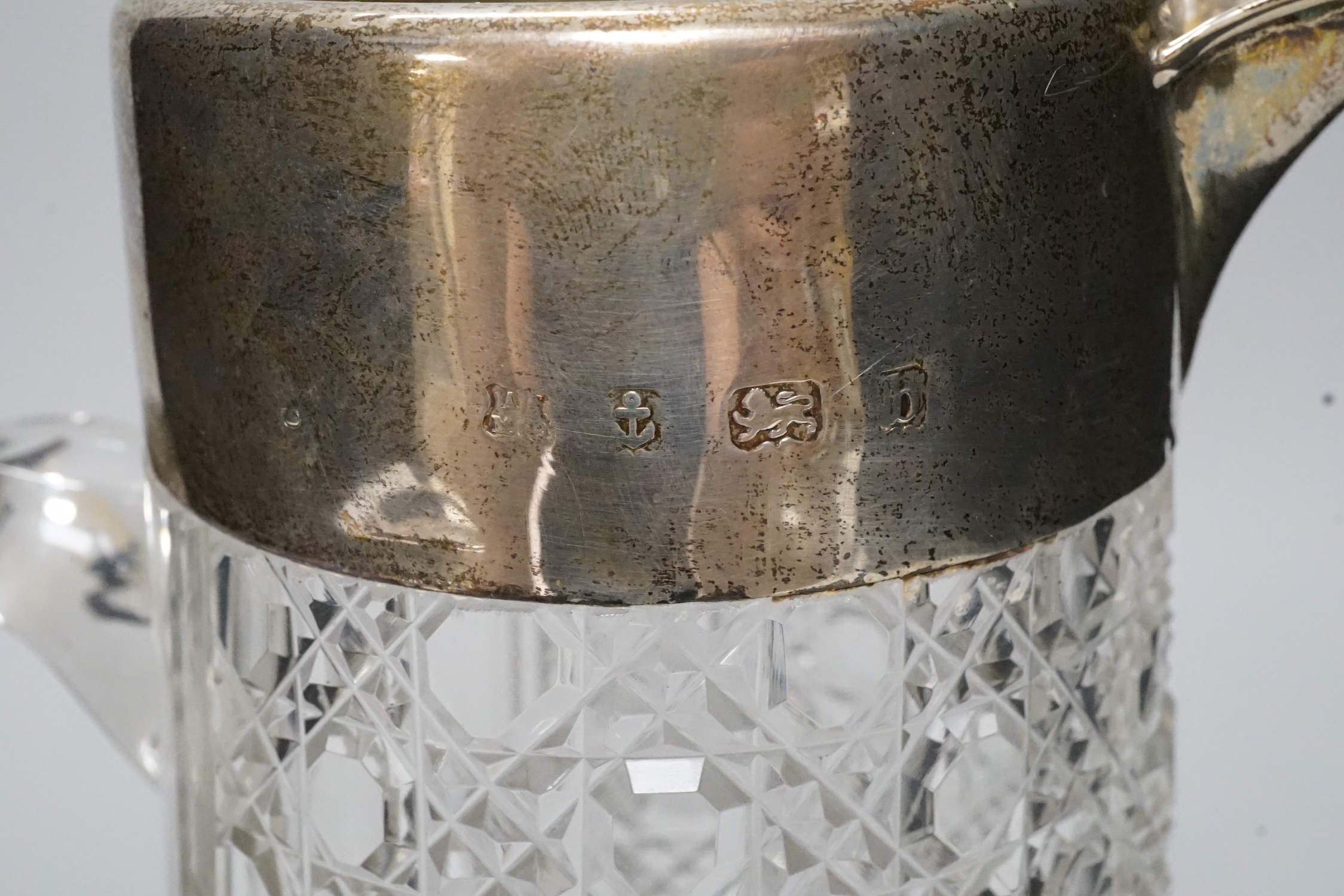 An Edwardian silver mounted cut glass lemonade jug, Alexander Clark Manufacturing Co, Birmingham, 1902, 23cm